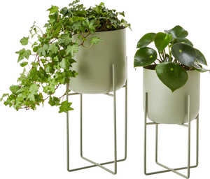 Macetero Metálico Moderno Color Verde Salvia con Soporte Geométrico de Hierro, Maceta Redonda Minimalista para Jardín Interior, Exterior, Patio, Balcón - Product Image 2