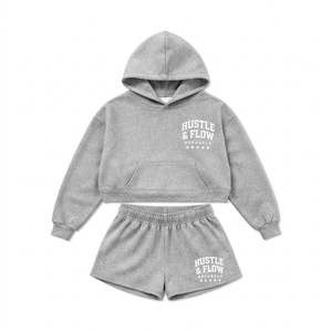 Women's Regular Fit Winter Wear Crop Hoodie and Shorts <b>Set</b> Custom Logo Size and Color Women Crop Hoodie and Shorts <b>Set</b> - Product Image 3