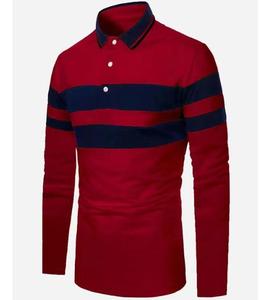 Polo en tricot rayé à manches longues pour homme, coupe décontractée, motif bleu marine, blanc et rouge, 2027 - Product Image 6