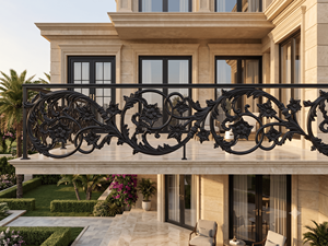Rampe de balcon décorative en fer forgé noir de style européen, balustrade et main courante pour villa, escalier, terrasse, porche, pont, jardin - Product Image 3