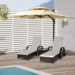 Ombrellone da Patio Beige da 3m con Design a Sbalzo, Base Quadrata in Alluminio, Inclinazione a 360 Gradi, Raggio di 3m, Ideale per Hotel - Product Image 2