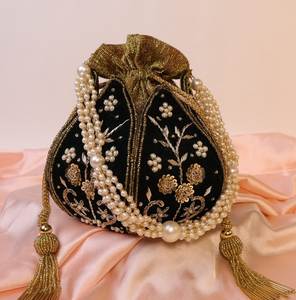 Bolso Potli con Cordón y Adornos Bordados, para Fiestas, Bodas, Joyería y Cosméticos - Product Image 1