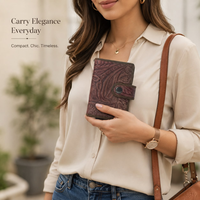 Portefeuille vintage en cuir véritable avec porte-cartes RFID, motif floral en relief, étui fin pour cartes de crédit, organisateur de cartes de visite fait à la main pour hommes et femmes