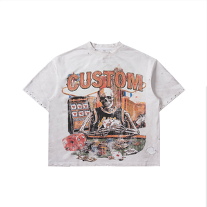 T-shirt graphique surdimensionné personnalisé pour homme, style vintage délavé, en coton, streetwear, imprimé squelette, vente en gros OEM - Product Image 1