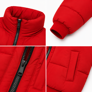 Veste matelassée rouge pour homme, col montant, fermeture éclair, coupe-vent, rembourrage en polyester, manteau décontracté d'hiver - Product Image 4