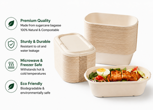 NewSky 1000ML Recyclable Disposable Modern <b>Takeaway</b> Bagasse Food <b>Containers</b> Lid Rectangular Model SE-DLB-002 for Home Restaurant - Product Image 2