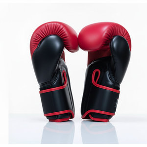 Gants de boxe en similicuir rouge avec sangle de poignet en velcro pour adultes, pour l'entraînement - Product Image 4