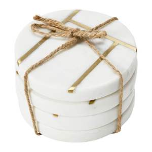 Sous-verres ronds en marbre avec incrustation de laiton, lot de 4, en marbre naturel pour sublimation et incrustation métallique, sous-verres à thé en pierre, vente en gros personnalisée - Product Image 2