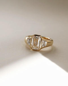 IGI/GIA Lab Grown Vintage 14K oro amarillo boda/anillo de compromiso corte esmeralda diamante anillo fino Unisex para aniversario perfecto - Product Image 2