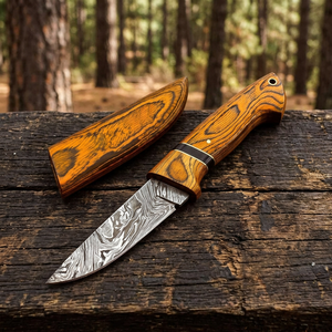 Couteau de chasse artisanal en acier Damas, avec manche et fourreau en bois de pukka, couteau de camping, cadeau de Noël - Product Image 4