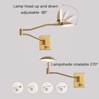 Applique murale LED artisanale pour la maison avec interrupteur à intensité variable, applique murale de lecture à bras articulé réglable, lampe murale LED moderne