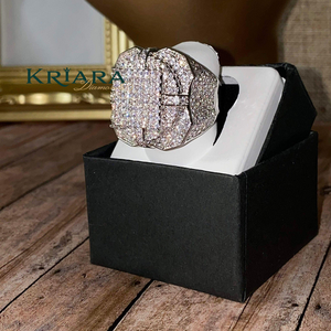 Unisex White Gold Diamond Ring Luxury Style Party Jewellry Lab Grown Diamonds D <b>Colour</b> Octagon <b>Shape</b> 925 Silver Ring - Product Image 1