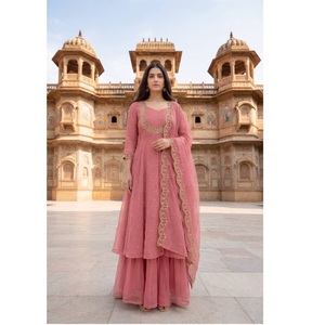 Suministro al por mayor de conjunto de falda y dupatta Anarkali con bordado de lentejuelas, vestido Anarkali de boda para exportación. - Product Image 1