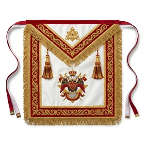 Badge à coudre personnalisé en velours rouge brodé en 3D avec franges dorées, motif carré de style classique, pour tablier ou vêtement - Product Image 1