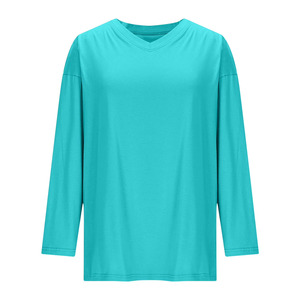 Long Sleeve T-Shirt for Womens V-Neck Drop Shoulder Plus Sizes Oversized Cotton Tees Blouses Solid Color Loose Soft Tees Tops - Product Image 5