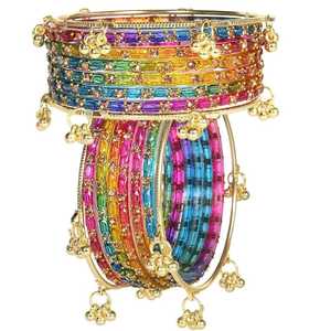 Fashionable gold plated pink glass Kashmiri pearl <b>bangles</b> with emerald cut for wedding and occasion, wholesale price - Product Image 2