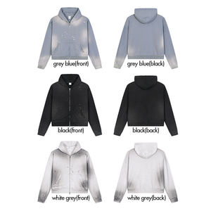 สินค้าใหม่ปี 2026 เสื้อผ้าผู้ชายสไตล์วินเทจ ผ้าเทอร์รี่ ทรงบ็อกซี่ฟิต ลวดลาย Monkey Wash 404GSM  ลายสาดสี  ซิปหน้า  ผ้าฝ้าย 100%  รับสกรีนโลโก้ตามแบบ - Product Image 2