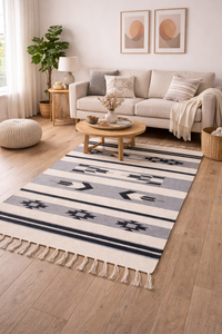 Tapis de sol/tapis rectangulaire moderne en coton fantaisie tissé à la main, motif floral, 950 GSM, lavable, pelucheux, réversible, trois tons de couleur, pour la maison, vente en gros - Product Image 3