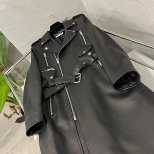 เสื้อโค้ทหนังแกะนำเข้าสำหรับผู้หญิงแจ็กเก็ตสไตล์ยาวพร้อมเข็มขัดสำหรับฤดูใบไม้ผลิ - Product Image 4