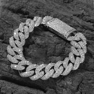 Hip Hop Heavy 18mm Miami Cuban Link Chain Iced Out 14k Gold Plated <b>Silver</b> Moissanite Diamond Round Brilliant Cut VS1 - Product Image 1