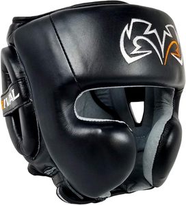 Protège-tête de boxe Rival, demi-masque, en PVC, pour adulte, unisexe, fermeture auto-agrippante, noir uni, visière anti-buée, 26+ aérations - Product Image 1