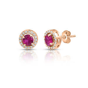 Pink Solitaire Halo Rose Gold Plated 925 Sterling <b>Silver</b> <b>Stud</b> Earrings - Product Image 3