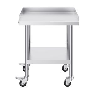 Tavolo da Lavoro Commerciale 24x24x30 in Acciaio Inossidabile con 4 Ruote, Alzatina su 3 Lati e Lavello - Product Image 2
