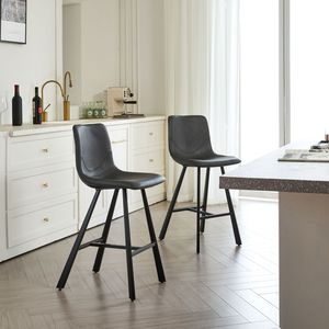 Sgabello da Bar Ergonomico Moderno in Ecopelle Nera con Telaio in Metallo Robusto, Seduta Alta da Bancone, Schienale Confortevole e Poggiapiedi - Product Image 3