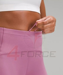 Leggings de yoga en polyester et spandex sans couture avec panneaux en maille côtelée de couleur unie pour femmes - Product Image 4