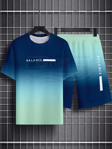 Ensemble de survêtement décontracté pour homme en tricot écologique, respirant, t-shirt à col en V et short uni, 100% polyester satiné 220g - Product Image 4