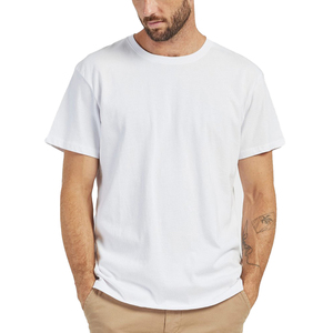 T-shirt en coton blanc pour homme, manches courtes, col rond, coupe classique, décontracté, couleur unie, jersey tricoté, design uni - Product Image 1