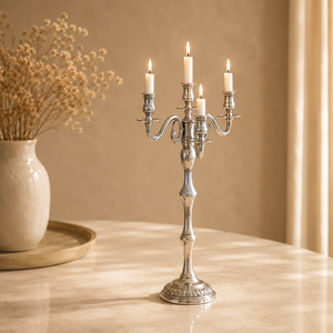 Elegant Silver <b>Candelabra</b> with 3 Arms for Home Decoration Durable Metal Design - Product Image 1