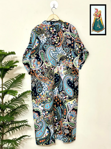 Bata Kimono de Algodón Azul Paisley con Estampado Floral para Mujer, Estilo Otoñal, Bolsillos Dobles, Mangas Largas, Cuello en V, Regalo de Navidad - Product Image 6