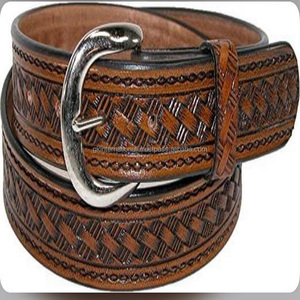 Hand Tooled Full Grain Leather <b>Men's</b> Basket Weave Western Fashion Belt <b>in</b> Two Colors <b>Black</b> and Brown All Custom Sizes Available - Product Image 1