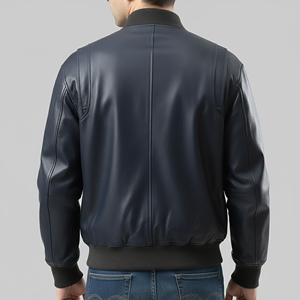 Men's PU Leather Bomber <b>Jacket</b> Solid Color Zipper Front Windproof Moto Biker Style Regular Fit Turn-down Collar - Product Image 5