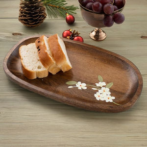 Plateau ovale en bois de mangue écologique Bella 12,5 pouces X 7 pouces X 0,6 pouces Peint à la main Passe au lave-vaisselle Biodégradable pour cadeaux - Product Image 6