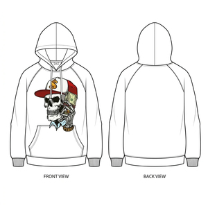Sudadera con Capucha Gris para Hombre, Estampado de Calavera y Dinero, Estilo Hip Hop, Diseño con Logotipo Frontal, Corte Regular, para Otoño - Product Image 6