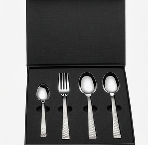 Ensemble de couverts modernes jetables en acier inoxydable, finition argentée, avec manche martelé, élégant, pour la maison, la cuisine, les fêtes et la table à manger - Product Image 6