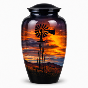 Hermosa urna conmemorativa de esmalte con diseño de molino de viento natural y árbol negro, para cenizas funerarias de adultos. - Product Image 3