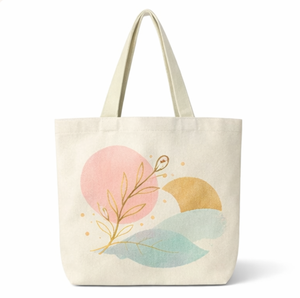 Wholesale <b>Canvas</b> Tote Bag With <b>Abstract</b> Floral Design Medium Size Shoulder Length Handle Daily Use Shopping Bag for beach use - Product Image 1