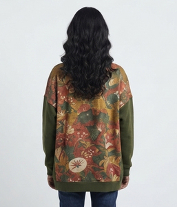 Sweat-shirt oversize pour femme, col rond, épaules tombantes, manches longues, en coton tricoté, style streetwear automne, avec poches - Product Image 3
