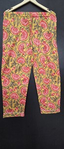 Pyjama d'été exquis pour femme, imprimé floral floqué, en coton écologique, coupe droite, pantalon plissé à taille élastique - Product Image 4