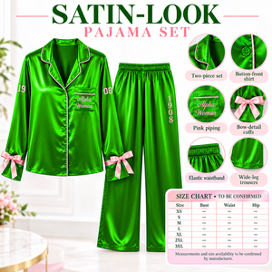 Conjunto de Pijama de Satén para Mujer NCNW, Manga Larga, con Botones, Bordado, Dos Piezas, Color Morado con Ribete Blanco - Product Image 6