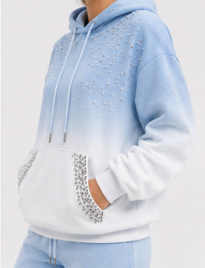 Sudadera con Capucha para Mujer, Casual, Azul Claro, con Lentejuelas y Pedrería, de Algodón y Felpa, Personalizable, Transpirable, de Manga Larga para Invierno - Product Image 3