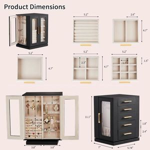 360 Degree Rotating Jewelry Box with 5 Drawers Black Cabinet and Pink Velvet Interior 5-Drawer Organiser - Product Image 3