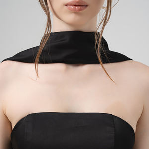 Tea Length Black Satin Dress A Line Slit Design Womens Clothing Sexy Back Off <b>Shoulder</b> Elegant ODM Vietnam Fashion Supplier - Product Image 3