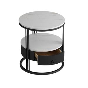 Mesa de Centro Tradicional de Metal y Mármol con Cajón de Almacenamiento y Estante de 2 Niveles, Duradera y Ecológica para Sala de Estar, Dormitorio o Balcón - Product Image 1