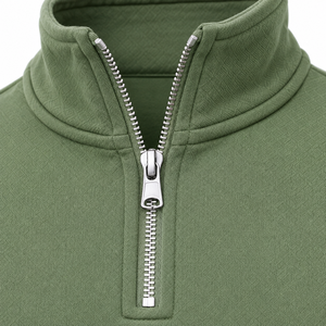 Pull en maille zippé vert olive pour homme, coupe classique, col montant, manches longues, couleur unie, respirant, idéal pour l'hiver - Product Image 5