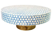 Table basse ronde en os incrusté, motif floral, faite à la main, écologique, style animalier, élégante, artisanale, meuble d'artisanat