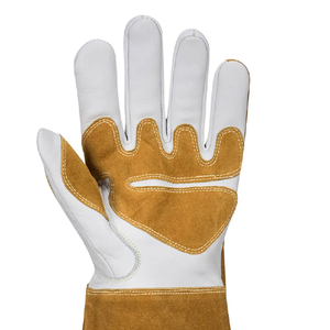 Gants de soudage TIG personnalisés avec un design de pouce droit, couleur marron et blanc, doublure en coton pour la protection lors du soudage à l'arc. - Product Image 4